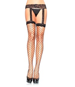 Cinta liga e meia 7/8 Leg Avenue 1769  "Lacy Garter Fishnet Stockings"