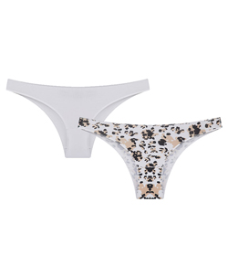 Kit 2 Calcinhas Básicas Bonjour (KT3484) Floral/Branco