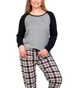 Pijama Feminino Longo Raglan Xadrez - Viscose