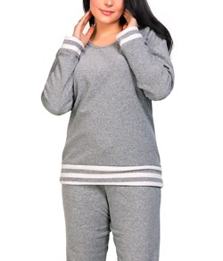 Pijama Feminino Longo Com Listras - Plush/Bouclê