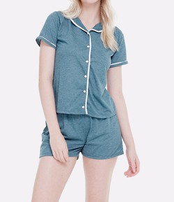 Pijama Feminino Curto Americano Bella Notte (10011005) Azul Petróleo