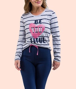 Pijama Feminino Longo Listrado Bela Notte (1001539) Algodão