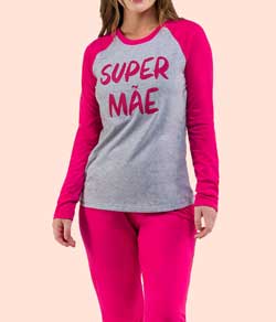 Pijama Feminino Longo Super Mãe Bela Notte (1001573) Algodão