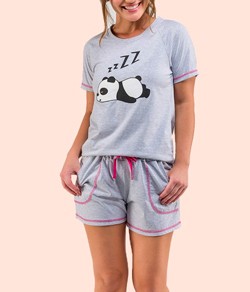 Pijama Feminino Curto Listrado Panda Bela Notte (1001583) Poli�ster