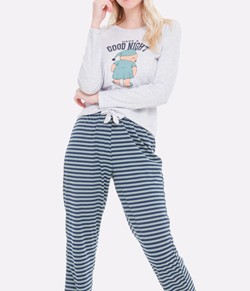 Pijama Feminino Longo com Listras Bela Notte (1001991) Algodão