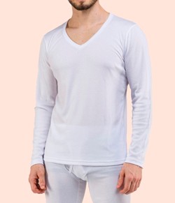 Camiseta Masculina Manga Longa Branco Bela Notte (201010) Ribana/Canelada - Plus Size