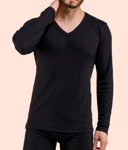 Camiseta Masculina Manga Longa Preto Bela Notte (201010) Ribana/Canelada - Plus Size