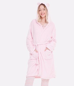 Roupão Feminino Fleece Orelhinha Bela Notte (901011) 100% Poliéster