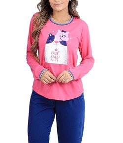 Pijama Feminino Longo Ursinho Cia Do Corpo (4678) Marinho