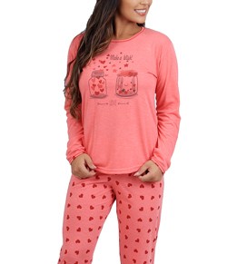 Pijama Feminino Longo Coração Mescla Cia Do Corpo (4695) Poliviscose