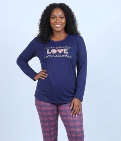 Pijama Feminino Longo Xadrez Cia Do Corpo (4705) Marinho