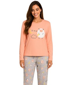 Pijama Feminino Longo Ovelha Cia Do Corpo (4707)
