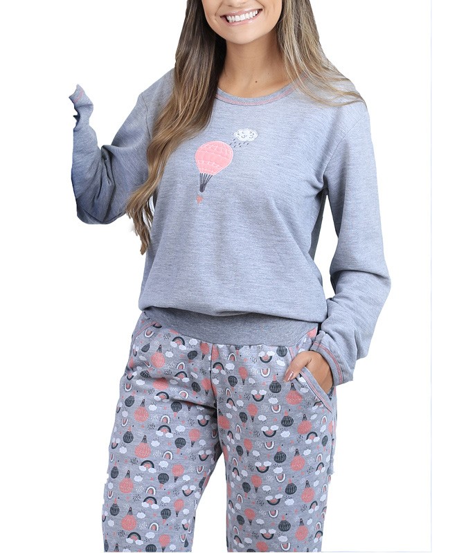 Pijama Feminino Longo Balões Cia Do Corpo Moletinho (4718) ::  lingerie.com.br