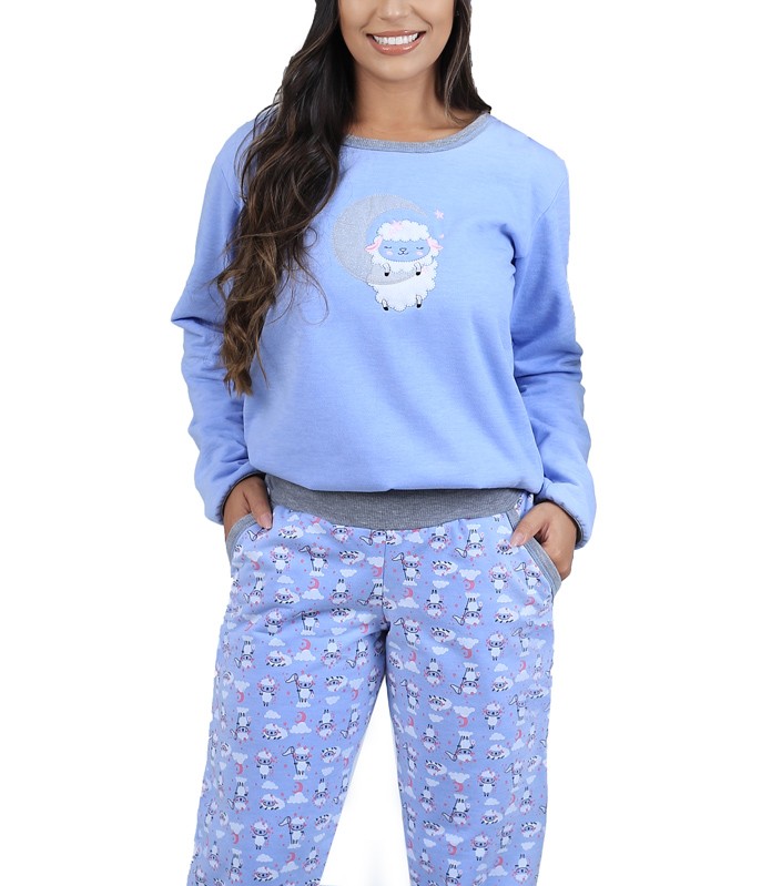 Pijama Feminino Longo Ovelha Cia Do Corpo Moletinho (4718) ::  lingerie.com.br