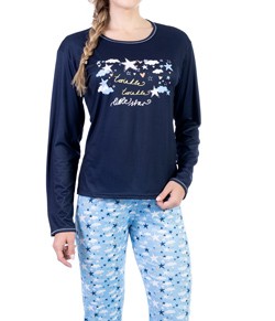 Pijama Feminino Longo Estrelas Cia do Corpo (5118)