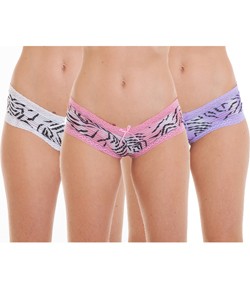 Kit 3 Caleçons Zebra com Renda (01) Branco/Rosa/Roxo