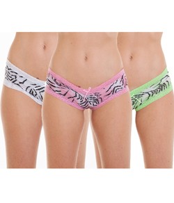 Kit 3 Caleçons Zebra com Renda (01) Branco/Rosa/Verde