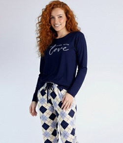 Pijama Feminino Longo Xadrez Love Caminho dos Sonhos (1106) Viscose