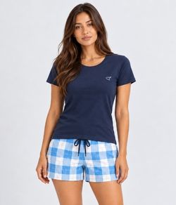 Pijama Curto Feminino Xadrez Caminho Dos Sonhos (5047) 100% Algodão