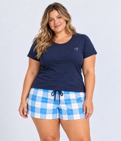 Pijama Curto Feminino Xadrez Caminho Dos Sonhos (5047) 100% Algodão - Plus Size