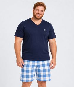 Pijama Curto Masculino Xadrez Caminhos Dos Sonhos (9006) 100% Algod�o - Plus Size