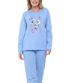 Pijama Longo Dog Doce Luar Moletinho (10870) Azul Celeste