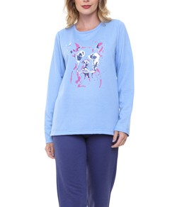 Pijama Longo Dog Doce Luar Moletinho (10870) Marinho