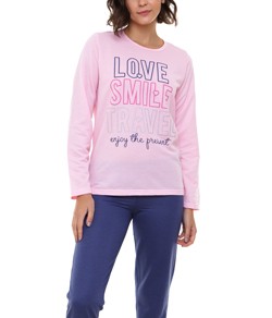 Pijama Longo Smile Doce Luar Moletinho (10870) Rosa