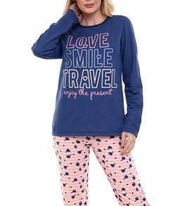 Pijama Longo Love Doce Luar Moletinho (10872) Marinho