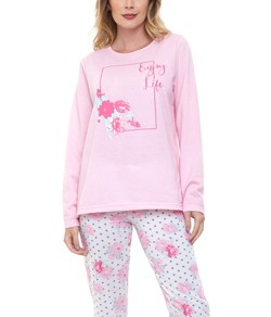Pijama Longo Floral Doce Luar Moletinho (10872) Rosa