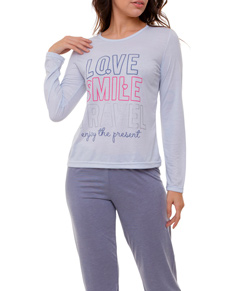 Pijama Feminino Longo Love Doce Luar (5220) Azul Eclesiástico