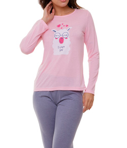 Pijama Feminino Longo Lhama Doce Luar (5220) Rosa/Eclesiástico