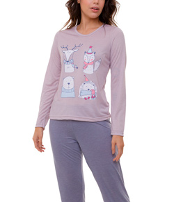 Pijama Feminino Longo Bichinhos Doce Luar (5220) Rosa Nude/Eclesiástico