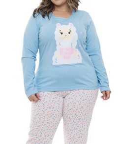 Pijama Feminino Longo Lhama Doce Luar (5600N) 100% Algodão - Plus Size