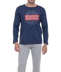 Pijama Masculino Longo Attention Doce Luar (5629) Mescla Marinho