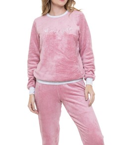 Pijama Feminino Longo Quentinho Fleêce Doce Luar Inverno Rosa