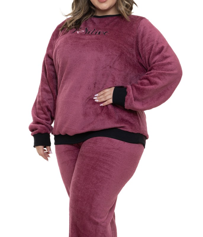 Pijama Feminino Longo Quentinho Fleece Doce Luar Plus Size