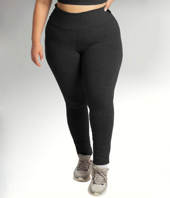 Calça Legging Preta Peluciada Térmica Plus Size Flanelada