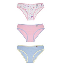 Kit Infantil 3 Calcinhas DelRio (51309) Estampada/Rosa/Azul