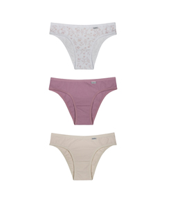 Kit 3 Calcinhas Cotton/Algodão DelRio (51364) Floral/New Nude/Nature