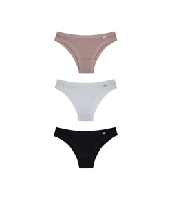 Kit 3 Calcinhas Cotton/Algodão DelRio (51729) Quartzo/Branco/Preto