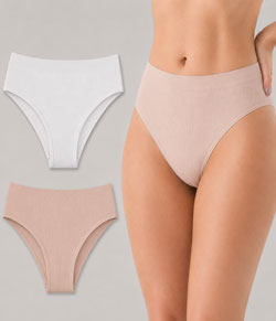 Kit 2 Calcinhas Caneladas Sem Costura DelRio (5195) Branco/Areia