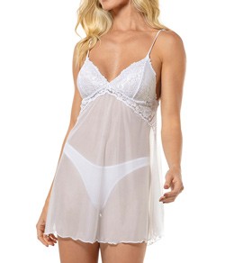 Camisola Curta em Tule com Renda DeMillus Midnight (30252) Branca