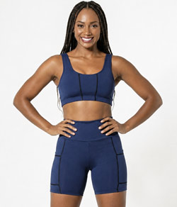 Conjunto Feminino Fitness Bermuda DeMillus Pesponto (61253/94253) Azul
