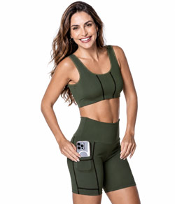 Conjunto Feminino Fitness Bermuda DeMillus Pesponto (61253/94253) Verde