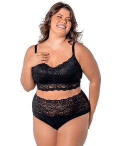 Conjunto Lingerie Clássico Plus Size DeMillus Antuérpia (61672/57672) Preto