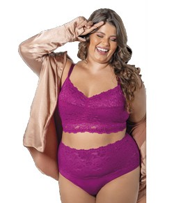 Conjunto Lingerie Clássico Rendado Plus Size DeMillus Antuérpia (61672/57672) Uva