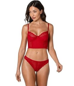 Conjunto Lingerie Cropped com Renda DeMillus Chanson (64878/51878) Vermelho