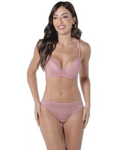Conjunto Lingerie com Renda DeMillus Dim (65700/53281) Rosa