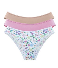 Kit 3 Calcinhas Microfibra DeMillus (K53300/C53300) Floral/Rosa/Nude